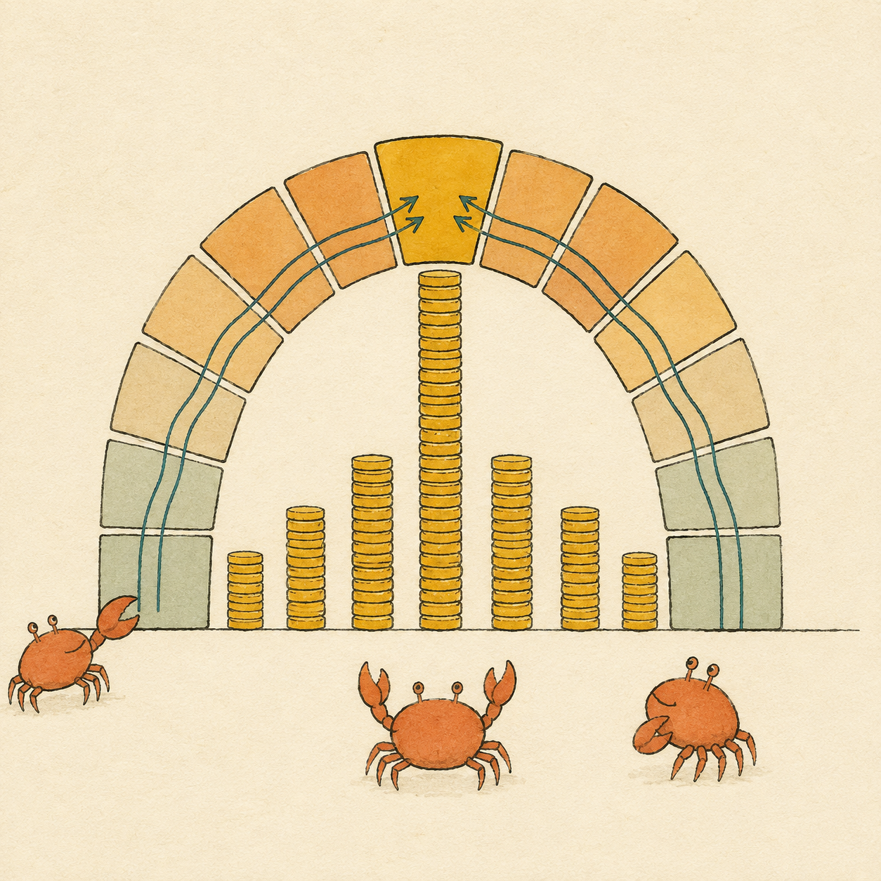 Shapley analogy: every stone gets paid. The one holding the most gets the most. Contribution measured, not guessed.